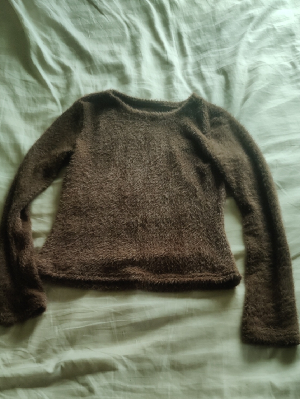 Cozy Brown Fuzzy Crewneck Sweater for Women